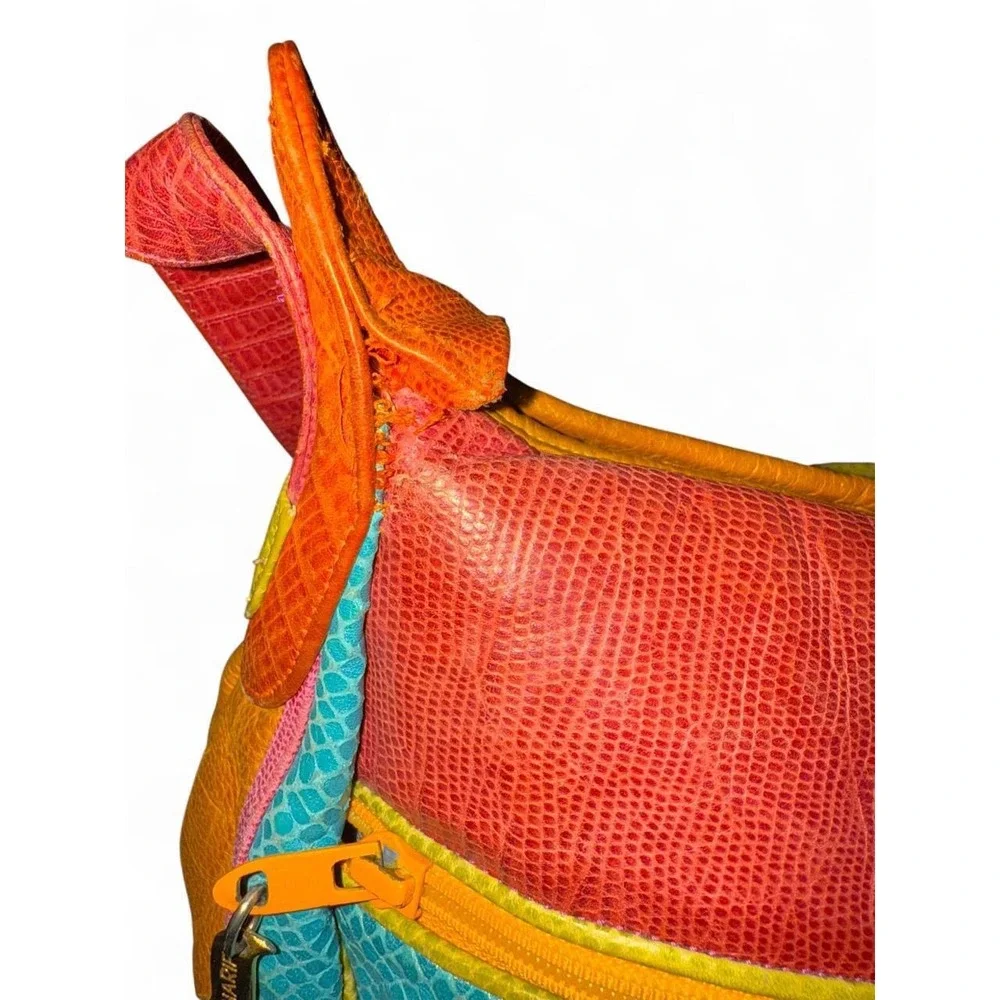 Vintage Sharif 80s 90s Multicolor Patchwork Leather Shoulder Bag Made in USA